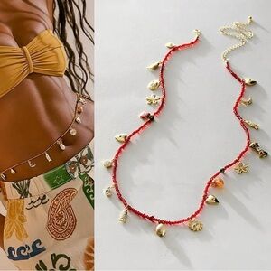 Free People Marson Belly Chain Red NWT Charm Necklace Bohemian Layering Charms